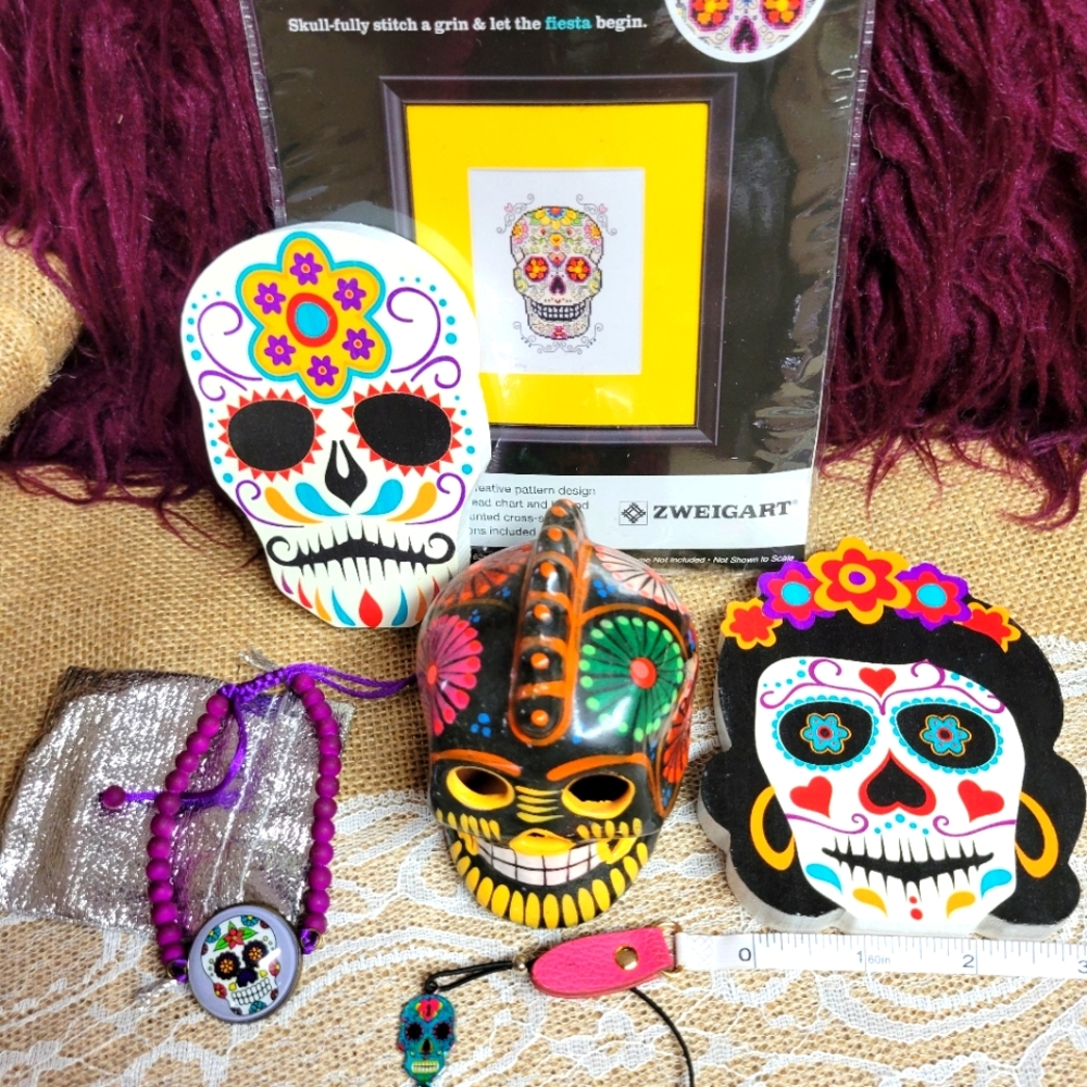 Lot of 6 sugar skull related items